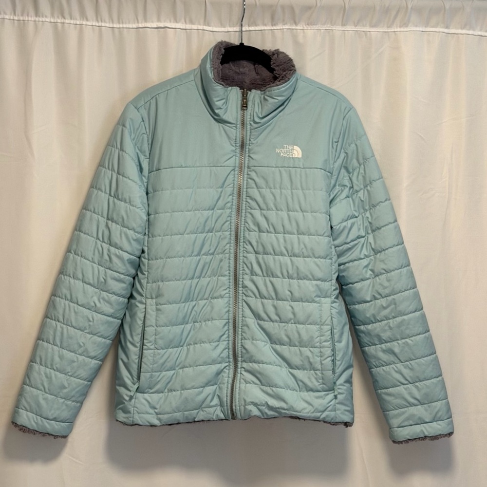 The North Face Reversible Mossbud Swirl Jacket XL 18 Aqua/Gray Cozy Outdoor
